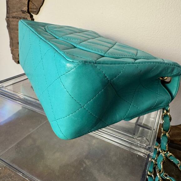Chanel Teal Mini Rectangular Lambskin Chain Shoulder Bag Series 7 2002-03 GHW - Picture 3 of 12
